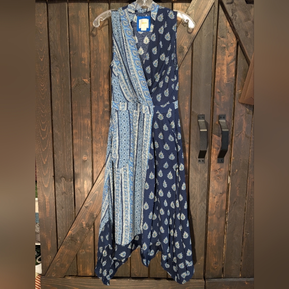 Maeve Blue and White Patterned Sleeveless Dress, Size 2
